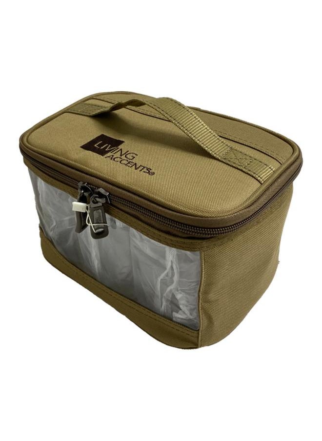 LIVING ACCENTS - Zipper Closure Single Handle Camping Container Bag Khaki and Grey 10693-1 - Image 1