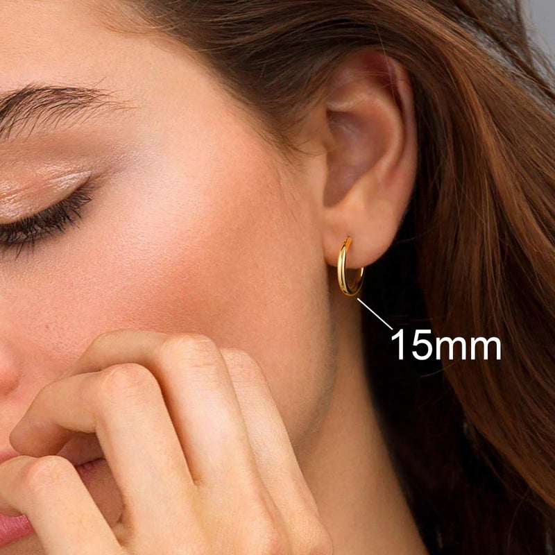 M MOOHAM Hoop Earrings for Women - 14k Gold Plated Hypoallergenic Mini Dainty Small Hoop Earrings for Women Jewelry 15mm - Image 2