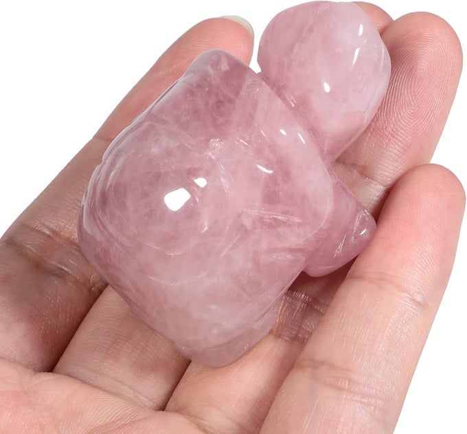 ROSE QUARTZ TURTLE CRYSTAL STATUE, 2 INCHES NATURAL PALM HEALING STONE CARVED FIGURINE HOME DECOR