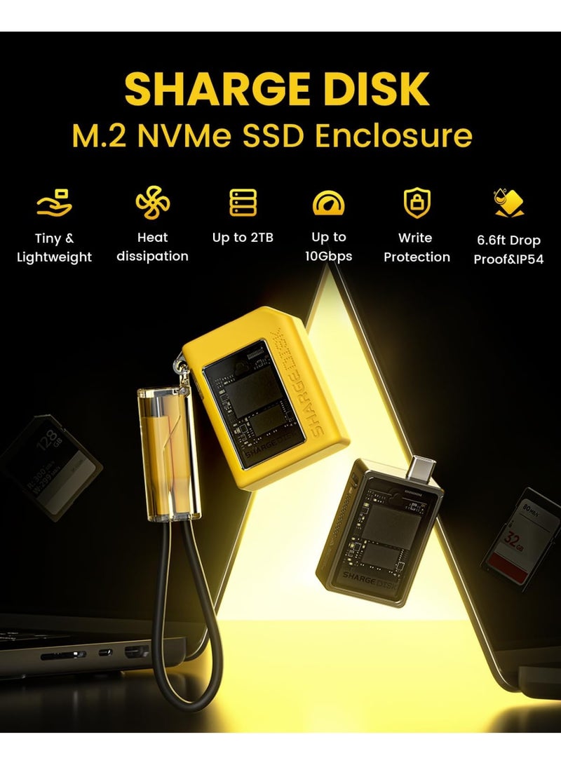 SHARGE Disk SSD Enclosure with Active Fan, 10Gbps USB-C 3.2 Gen2, Compatible with M-Key NVMe M.2 2230 SSDs Only, Yellow - Image 2