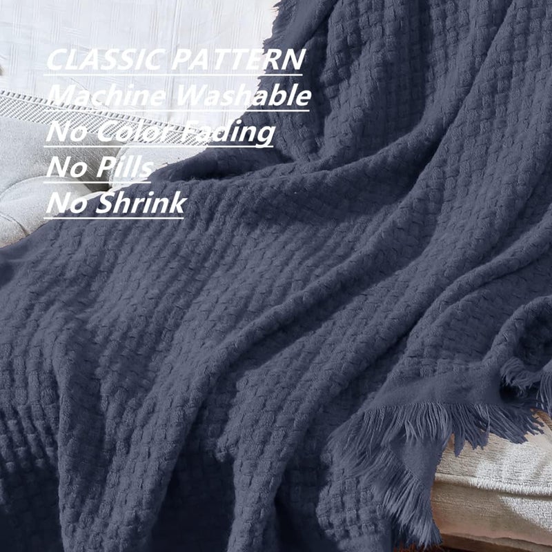 CREVENT Farmhouse Waffle Knit Throw Blanket for Couch Sofa Chair Bed Home Decoration, Soft Warm Cozy Light Weight for Spring Summer Fall (127x152cm Navy Blue) - Image 3