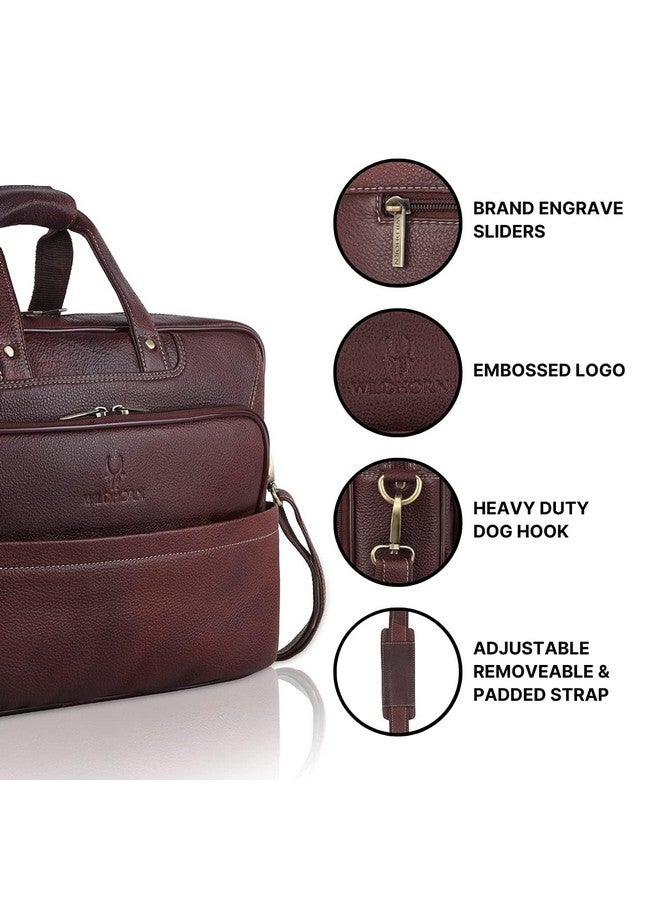 Wildhorn حقيبة مكتب جلدية أصلية من وايلد هورن للرجال | حقيبة جلدية أنيقة للمسؤولين | حقيبة لابتوب بحجم 15.6 بوصة مع حزام قابل للتعديل وفتحات متعددة | ضمان لمدة سنة - Image 4