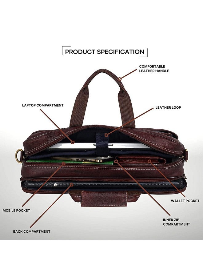 Wildhorn حقيبة مكتب جلدية أصلية من وايلد هورن للرجال | حقيبة جلدية أنيقة للمسؤولين | حقيبة لابتوب بحجم 15.6 بوصة مع حزام قابل للتعديل وفتحات متعددة | ضمان لمدة سنة - Image 3