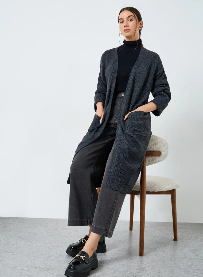 Take Two Charcoal Midi Cardigan with Patch Pocket
