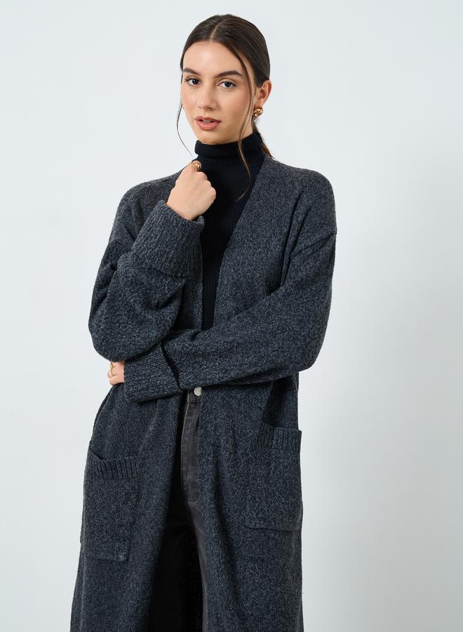 Take Two Charcoal Midi Cardigan with Patch Pocket - Image 4