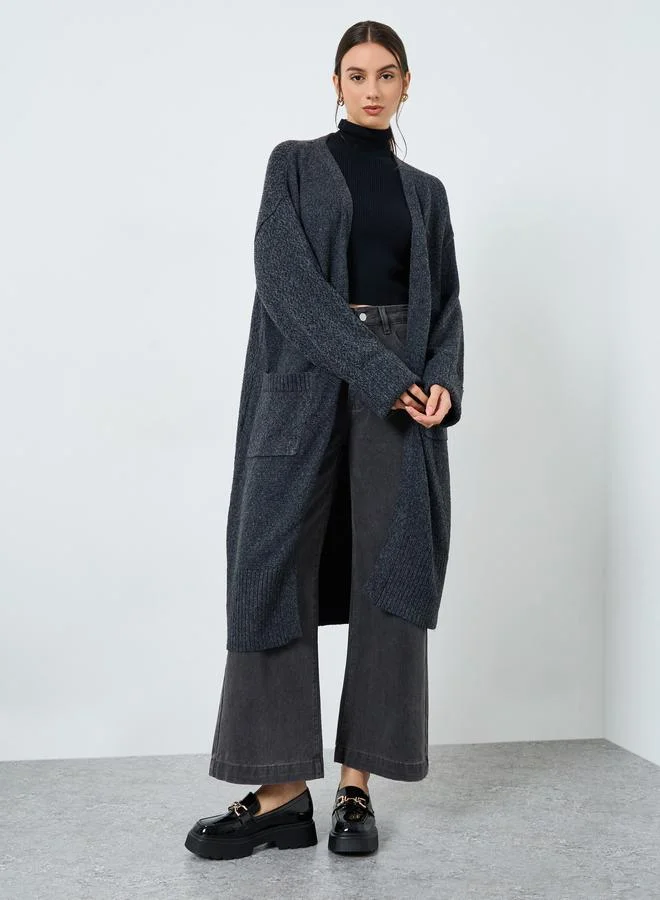 Take Two Take Two Charcoal Midi Cardigan with Patch Pocket