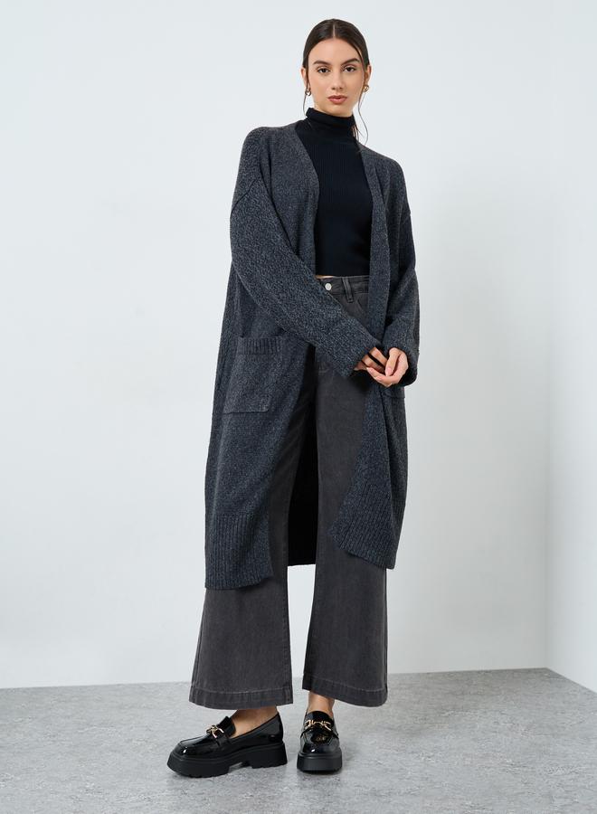 Take Two Charcoal Midi Cardigan with Patch Pocket - Image 2