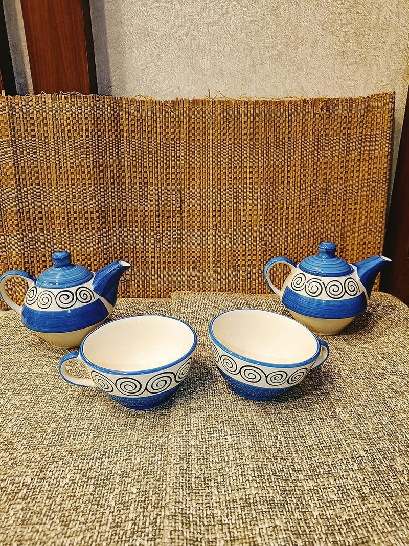 Caffeine Ceramic Blue Doodle Breakfast Combo Set (4pcs) - Image 2