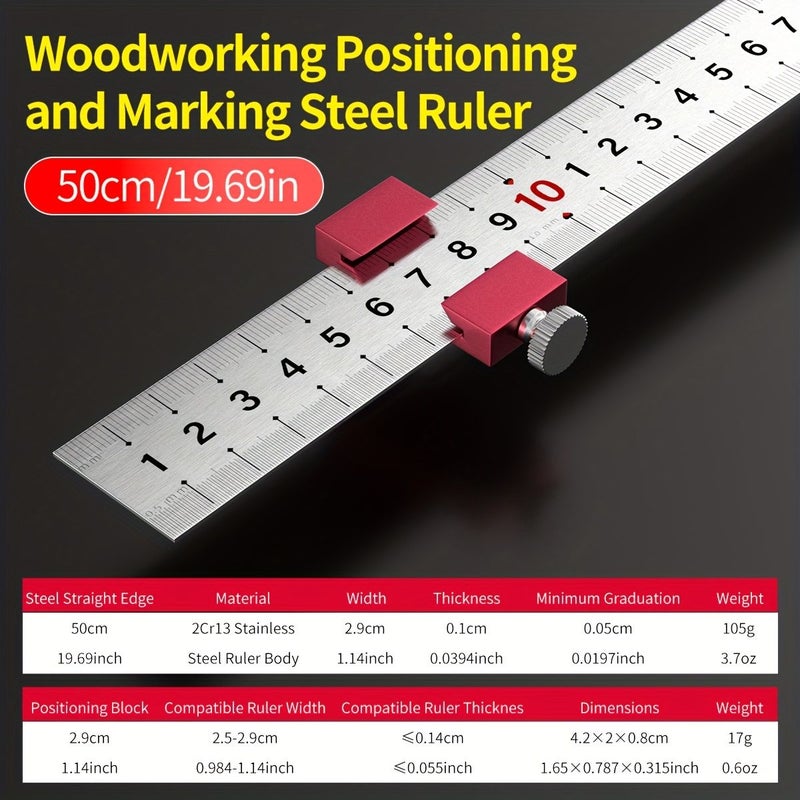 Precision Ruler Positioning Block 19.69inch Steel Ruler For Woodworking - Image 2