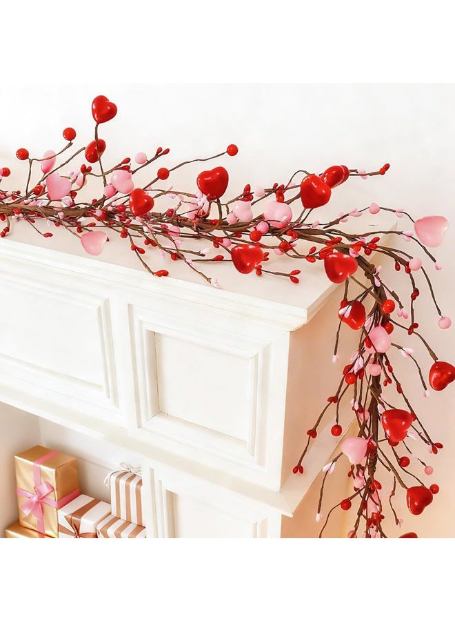 Cherica 5 Ft Valentines Day Garland, Pink Red Berry Heart Garland Valentines Day Decorations for Home, Valentine's Decor Centerpieces for Table Mantle Office Party Wedding Decor - Image 1