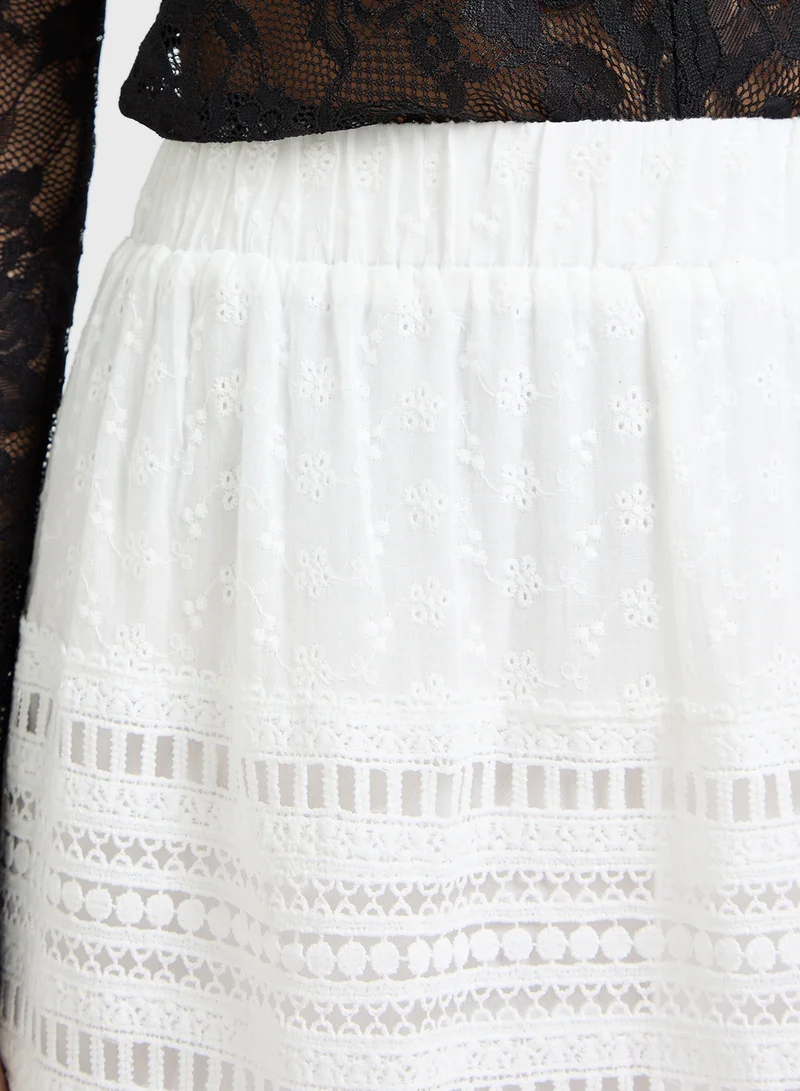 Ginger Lace Embroidery Detail Tiered Maxi Skirt