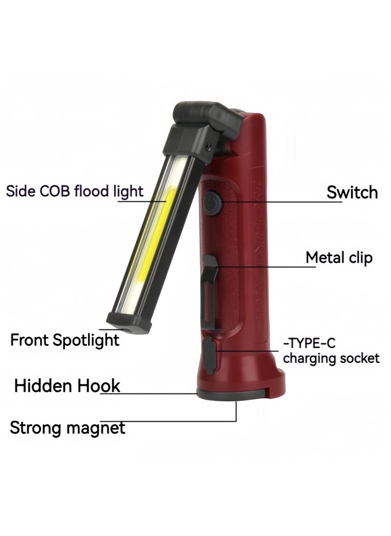 DRAVEN - GG - LED Work Light USB Rechargeable Waterproof and Hanging Hook Magnetic Base Versatile Usage Foldable Flashlight for Car Repairing Camping  Mechanic Light for Job Site Lighting Engines Repair Work - Image 1