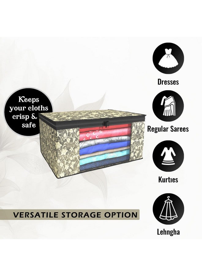 Kuber Industries Kuber Industries (Pack of 12) Saree Covers | Foldable Storage Bag for Almirah & Wardrobe | Non-Woven Saree Bags (9 Inch) Clothes Bag for Women (New Flower) Sari Cover Bags | Black  - Image 4