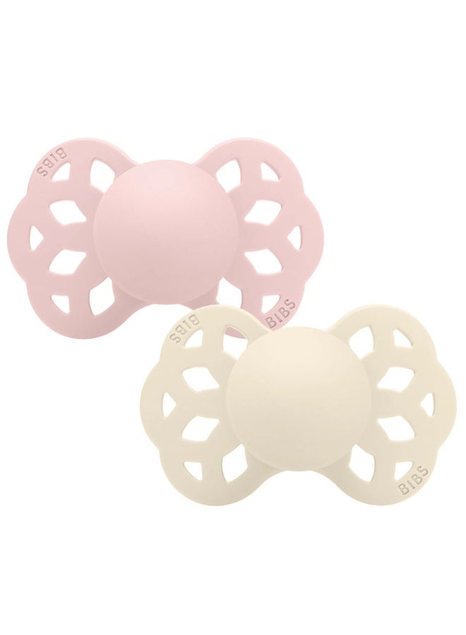 بيبس لهاية BIBS Infinity من قطعتين من السيليكون المتماثل مقاس 1، عاجي/زهري - Image 1