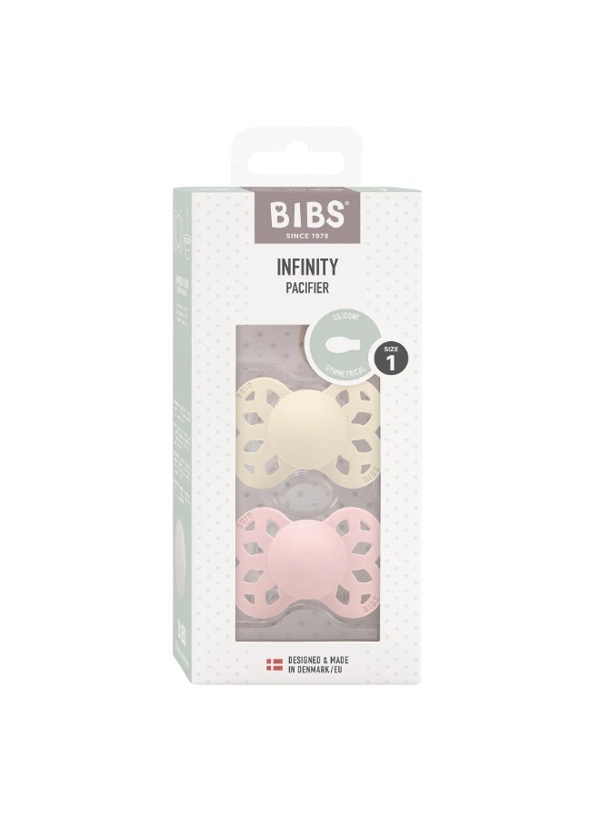 بيبس لهاية BIBS Infinity من قطعتين من السيليكون المتماثل مقاس 1، عاجي/زهري - Image 3