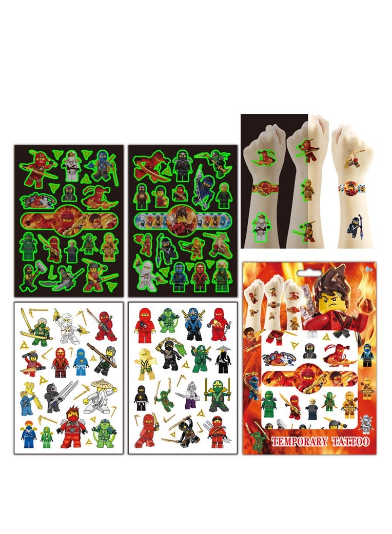 4 sheets (2 sheets luminous 2 sheets regular ) Ninjago tattoo stickers personalized fashion holiday party gifts temporary stickers washable stickers - Image 1