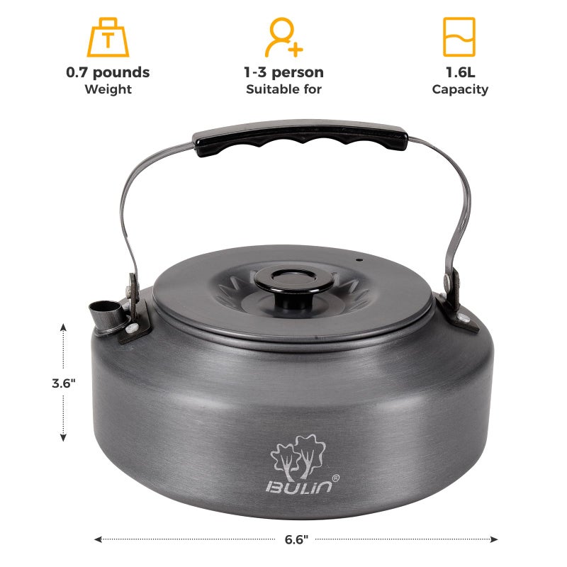 Bulin Camping Kettle, Large Portable Stovetop Tea Kettle Fast Heating Boiling Hot Water for Open Fire Lightweight Coffee Pot with Anti-Scald Handle & Carry Bag for Outdoor Hikingï¼ŒGrey-1.6L - Image 2