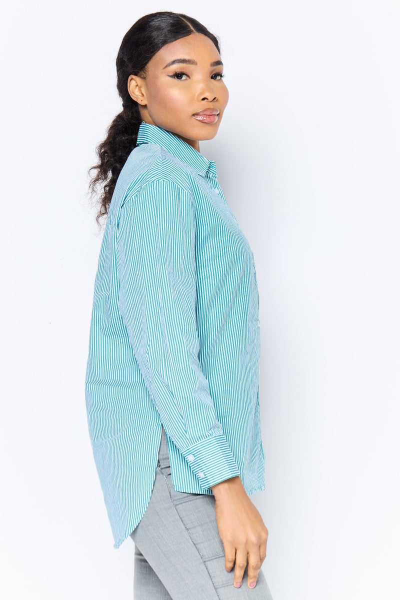 bebe Women Regular Fit Stripe Long Sleeves Casual Shirt, Multicolor - Image 2