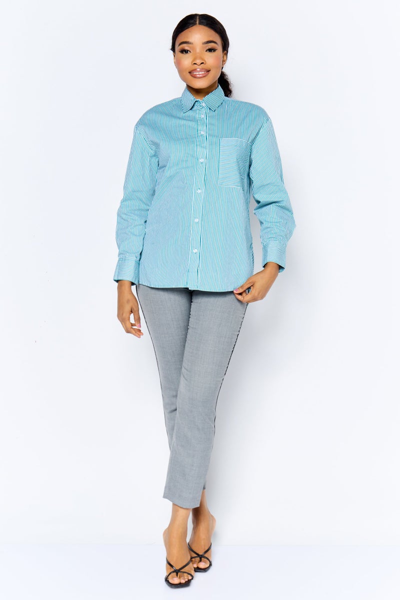 bebe Women Regular Fit Stripe Long Sleeves Casual Shirt, Multicolor - Image 3