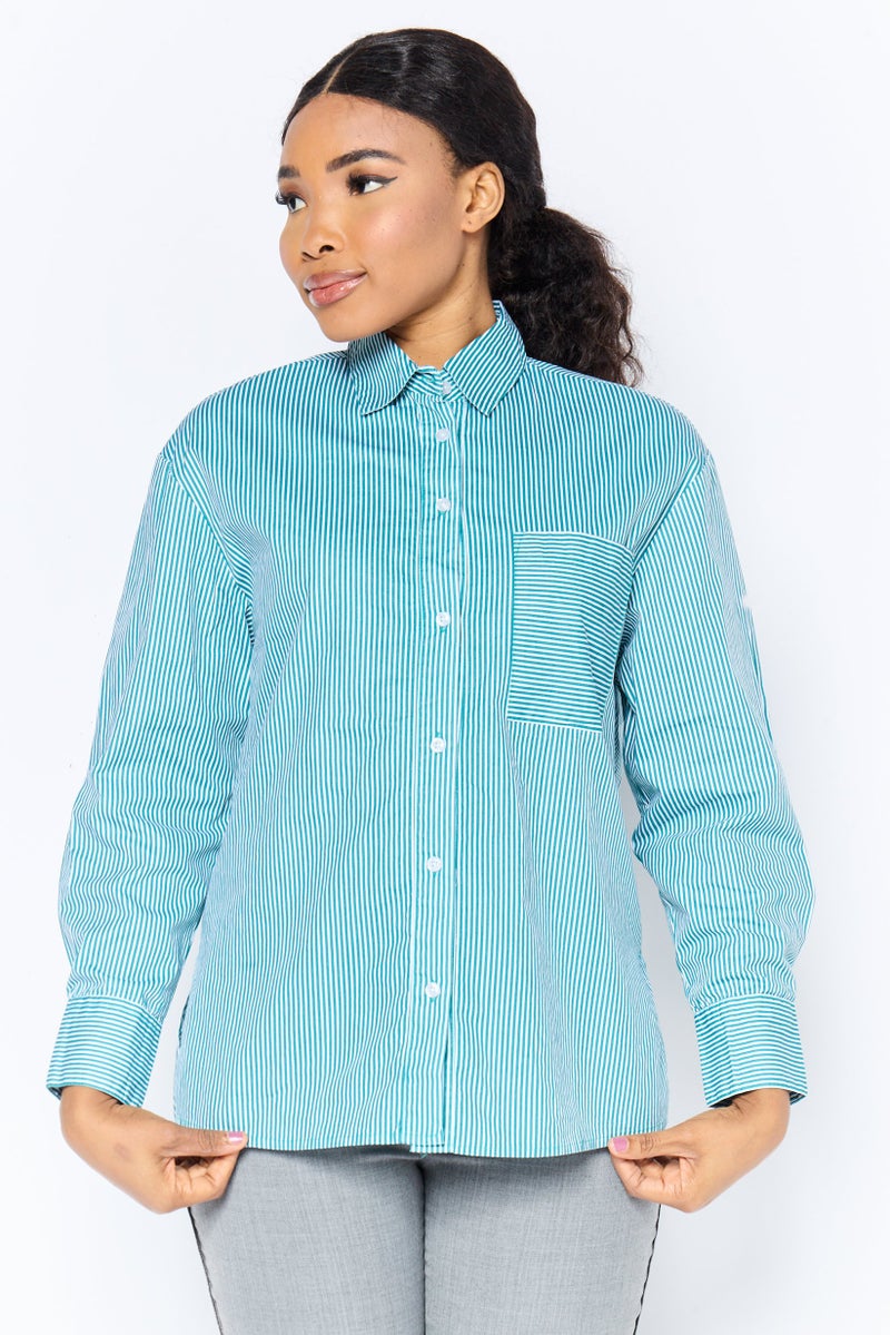 bebe Women Regular Fit Stripe Long Sleeves Casual Shirt, Multicolor - Image 1