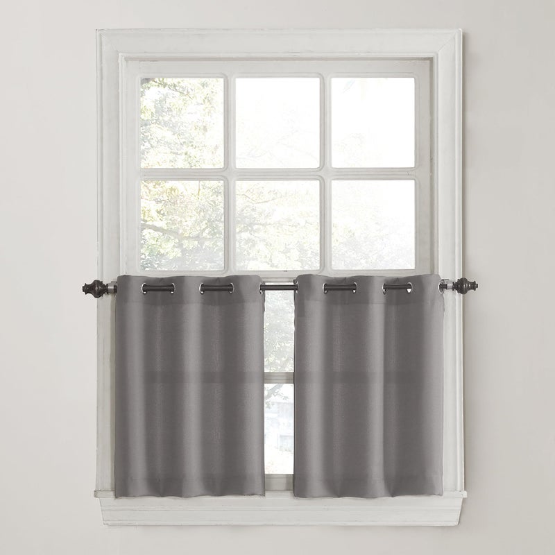 No. 918 Montego Casual Textured Semi-Sheer Grommet Kitchen Curtain Tier Pair, 56" x 36", Nickel - Image 1