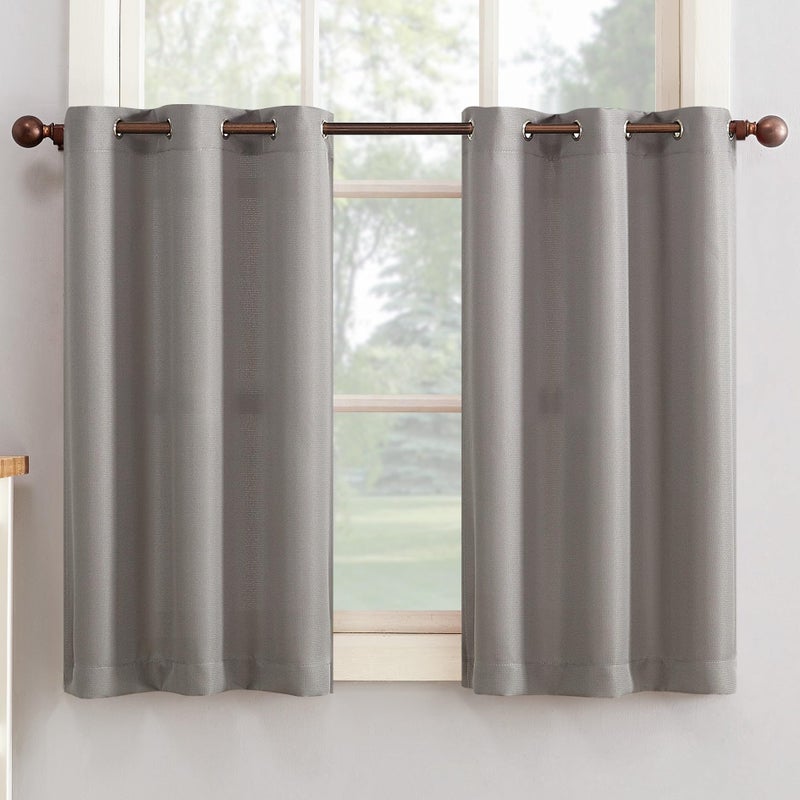 No. 918 Montego Casual Textured Semi-Sheer Grommet Kitchen Curtain Tier Pair, 56" x 36", Nickel - Image 2