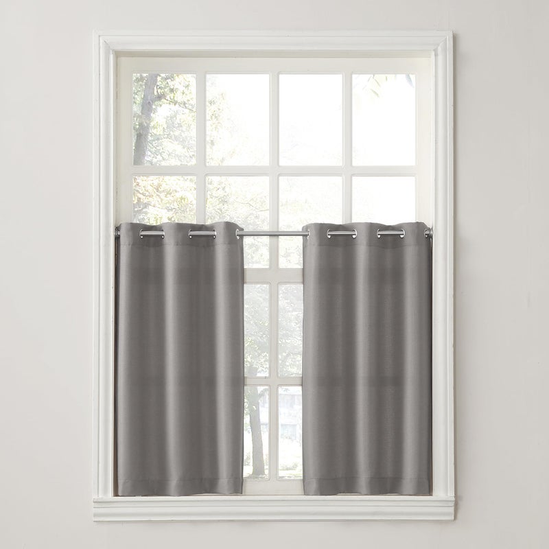 No. 918 Montego Casual Textured Semi-Sheer Grommet Kitchen Curtain Tier Pair, 56" x 36", Nickel - Image 5