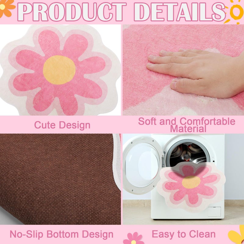 Tinideya Aesthetic Cute Flower Round Area Rug Non Slip Circle Soft Fluffy Flower Rug Indoor Floor Mat Carpet for Girls Bedroom Bathroom Living Room Sofa Nursery Decor(Pink, 4 ft) - Image 3