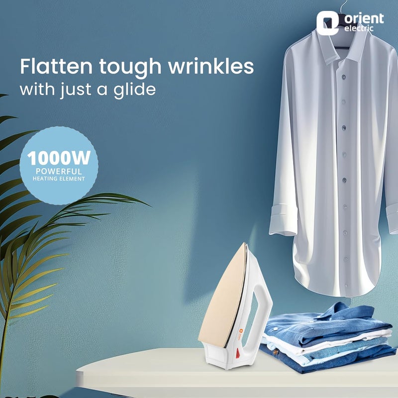 Orient Electric مكواة فابريسموث 1000 واط (ضغط) | طلاء غير لاصق من ويلبرجر | ترموستات بطبقة فضية | عنصر تسخين على شكل G | معتمد من ISI | ضمان استبدال لمدة عامين من أوريانت - Image 2