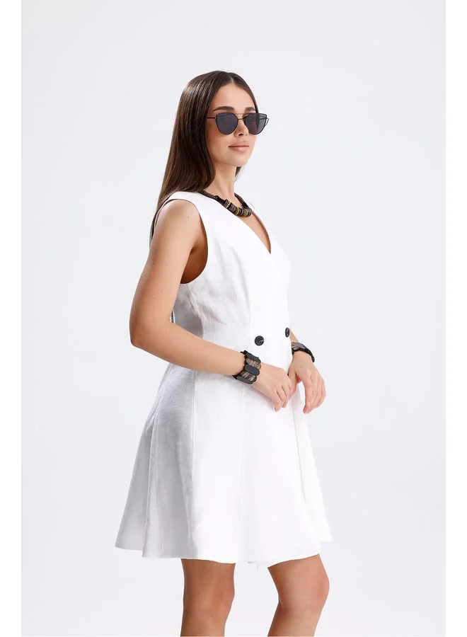 GACACOLLECTION Milena 100% Linen Mini Lined Button-Detail Dress.