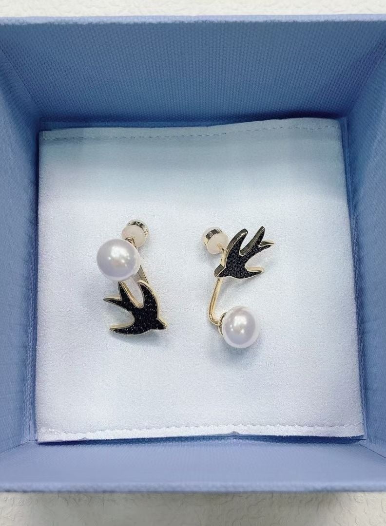 HEFANG Light Luxury Personalized Garden Series Swallow Pearl Earrings  - Image 2