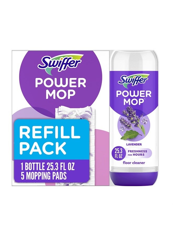 Swiffer PowerMop Multi-Surface Refill Pack for Floor Cleaning, Includes 5 Mopping Pad Refills, 1 Cleaning Solution with Lavender Scent - Image 1