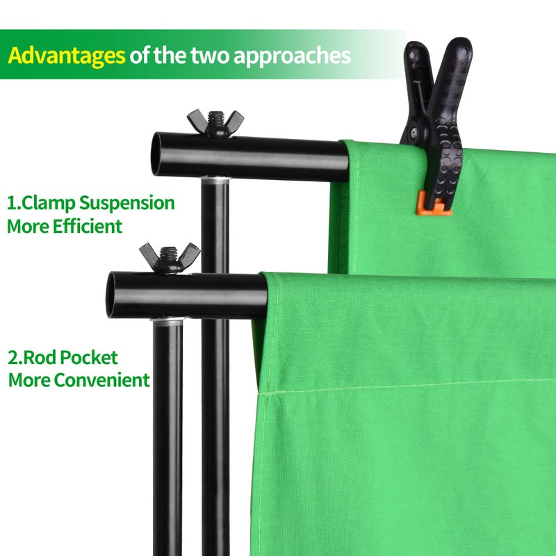 EMART Photo Video Studio 8.5 x 10ft Green Screen Backdrop Stand Kit, Photography Background Support System with 10 x12ft 100% Cotton Muslin Chromakey Curtain - Image 4