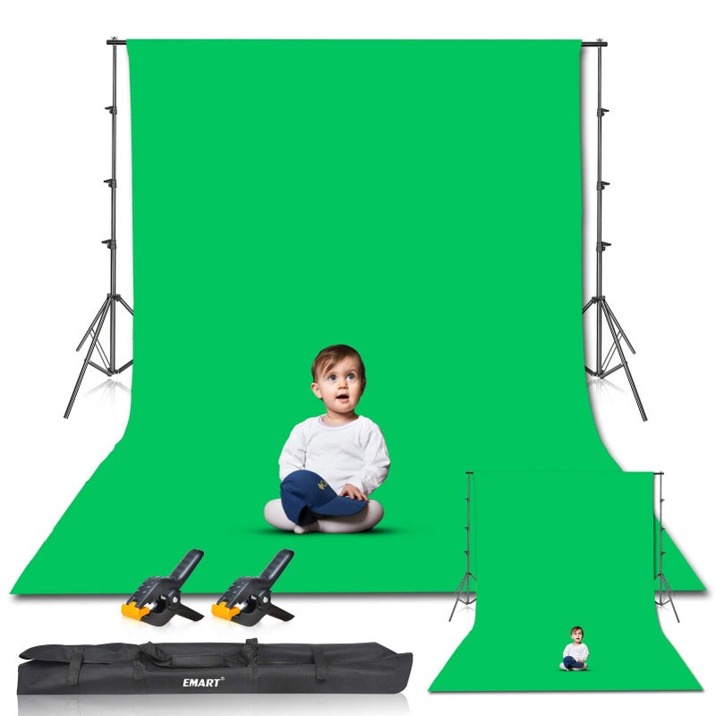 EMART Photo Video Studio 8.5 x 10ft Green Screen Backdrop Stand Kit, Photography Background Support System with 10 x12ft 100% Cotton Muslin Chromakey Curtain - Image 1
