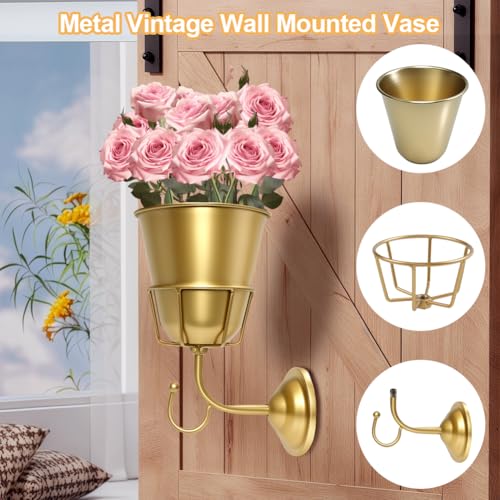 Jaxbo Handcrafted Opal Wall Vessel,Vintage Wall Vase for Brass Flowers,Multi-Function Hanging Organizer with Hook - Image 4