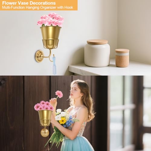 Jaxbo Handcrafted Opal Wall Vessel,Vintage Wall Vase for Brass Flowers,Multi-Function Hanging Organizer with Hook - Image 5