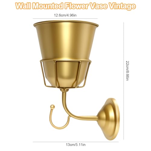 Jaxbo Handcrafted Opal Wall Vessel,Vintage Wall Vase for Brass Flowers,Multi-Function Hanging Organizer with Hook - Image 3