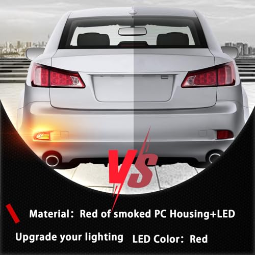 PGTOPONE Upgrade LED Rear Bumper Reflectors Light Fog Brake Tail Lamps Compatible with Lexus Gen2 2006-2012 IS IS250 IS300 IS350 IS200t is-F Replace OEM Stock Reflector Turn Signal Light (Red) - Image 3