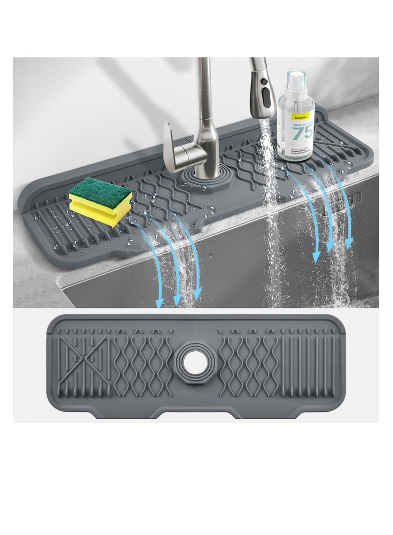 Excefore Silicone Faucet Mat Kitchen Sink Splash Guard 5°slope Anti Slip Silicone Faucet Handle Drip Catcher Tray Kitchen Accessories Sink Mat Sink Protectors For Bathroom 43*15 cm  - Image 1
