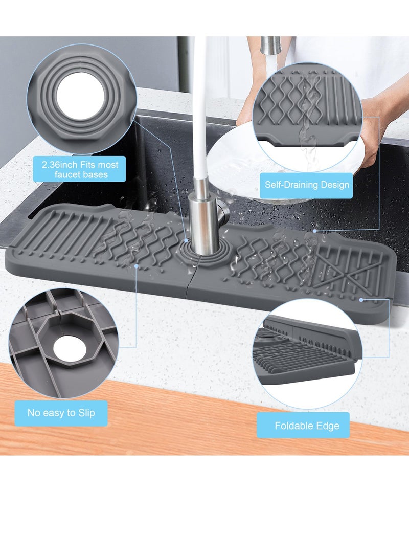 Excefore Silicone Faucet Mat Kitchen Sink Splash Guard 5°slope Anti Slip Silicone Faucet Handle Drip Catcher Tray Kitchen Accessories Sink Mat Sink Protectors For Bathroom 43*15 cm  - Image 4