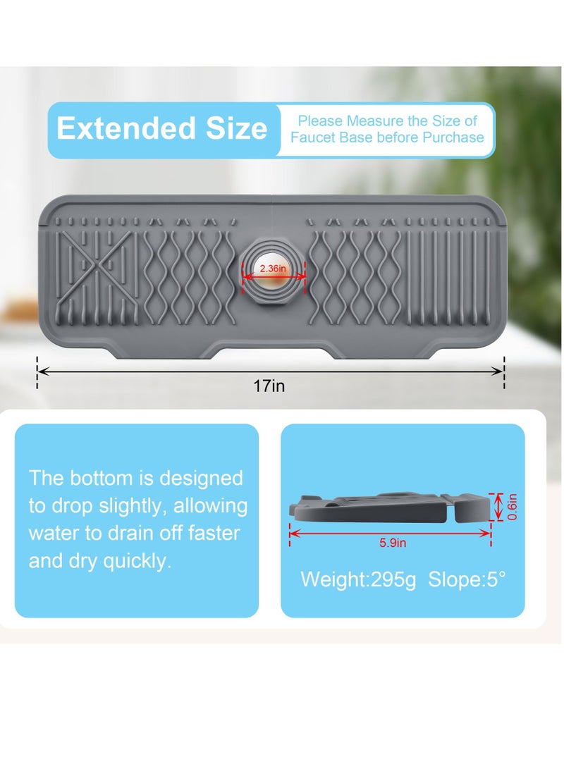 Excefore Silicone Faucet Mat Kitchen Sink Splash Guard 5°slope Anti Slip Silicone Faucet Handle Drip Catcher Tray Kitchen Accessories Sink Mat Sink Protectors For Bathroom 43*15 cm  - Image 3