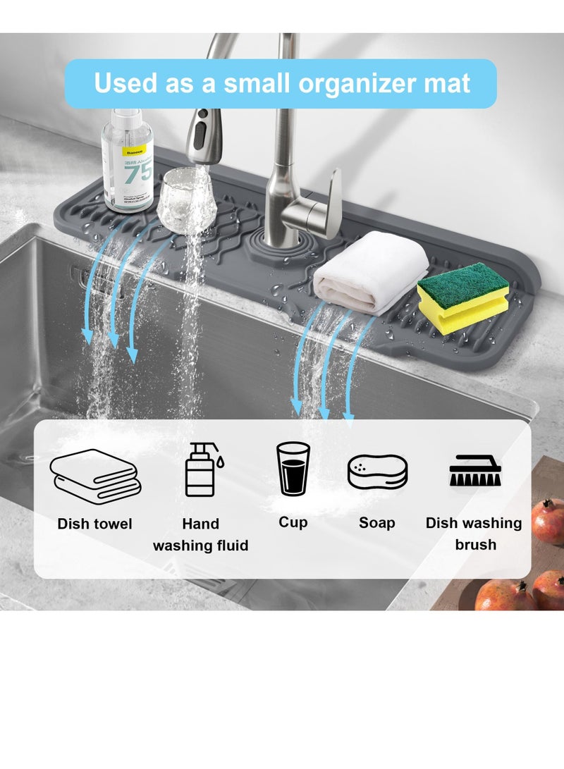 Excefore Silicone Faucet Mat Kitchen Sink Splash Guard 5°slope Anti Slip Silicone Faucet Handle Drip Catcher Tray Kitchen Accessories Sink Mat Sink Protectors For Bathroom 43*15 cm  - Image 5