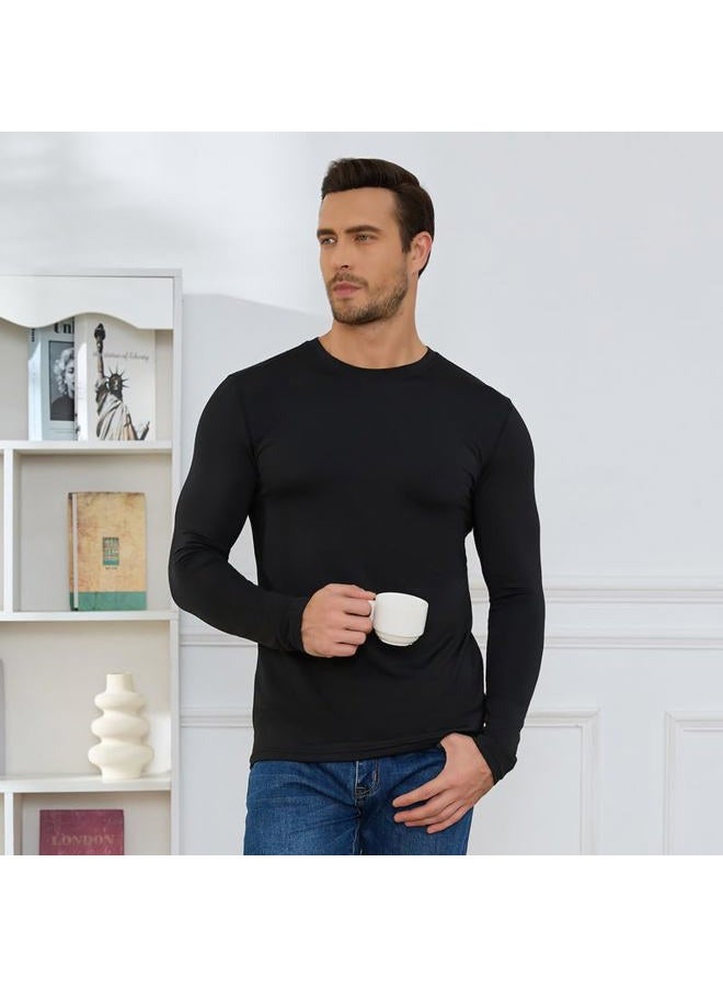 SIMIYA Mens Thermals Long Sleeve Undershirt Warm Fleece Lined Base Layer Thermal Tops Long John Shirts for Men, No Fleece Lined-black, XL - Image 3