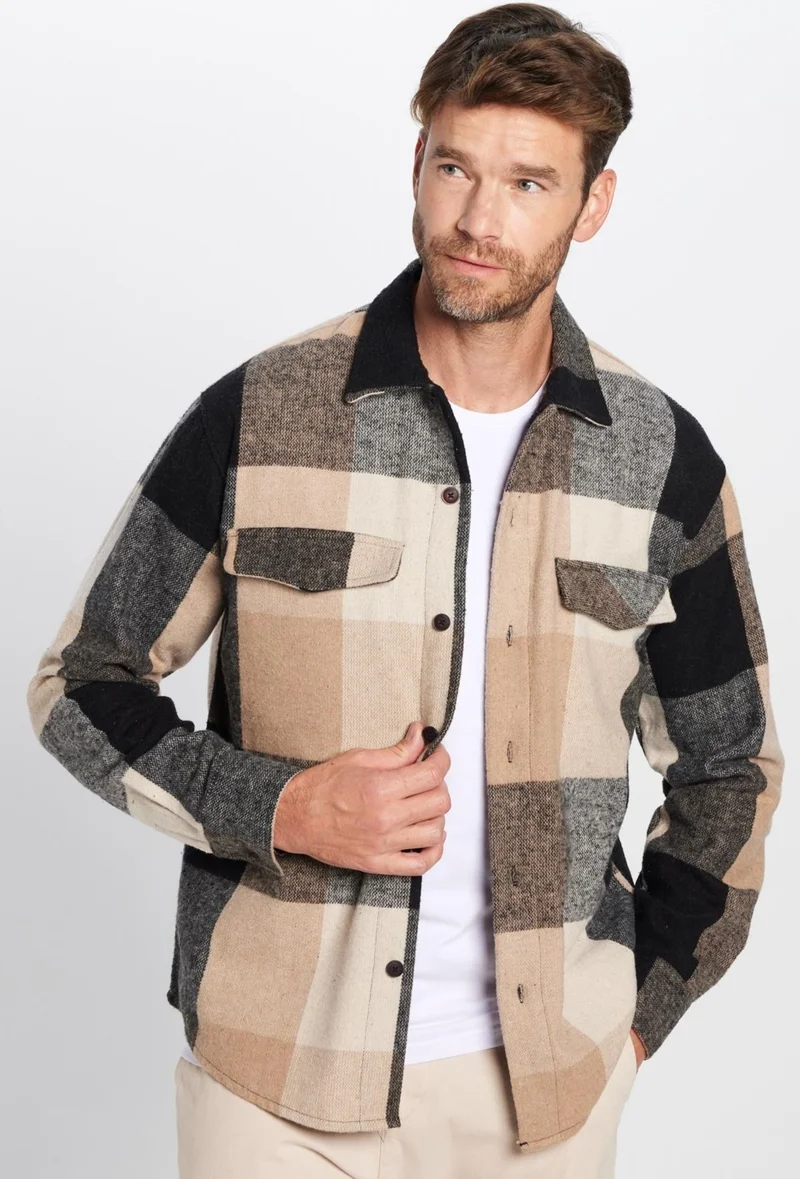 Tudors Men's Relax Fit Casual Cut Lumberjack Collar Double Pocket Flap Checkered Winter Shirt