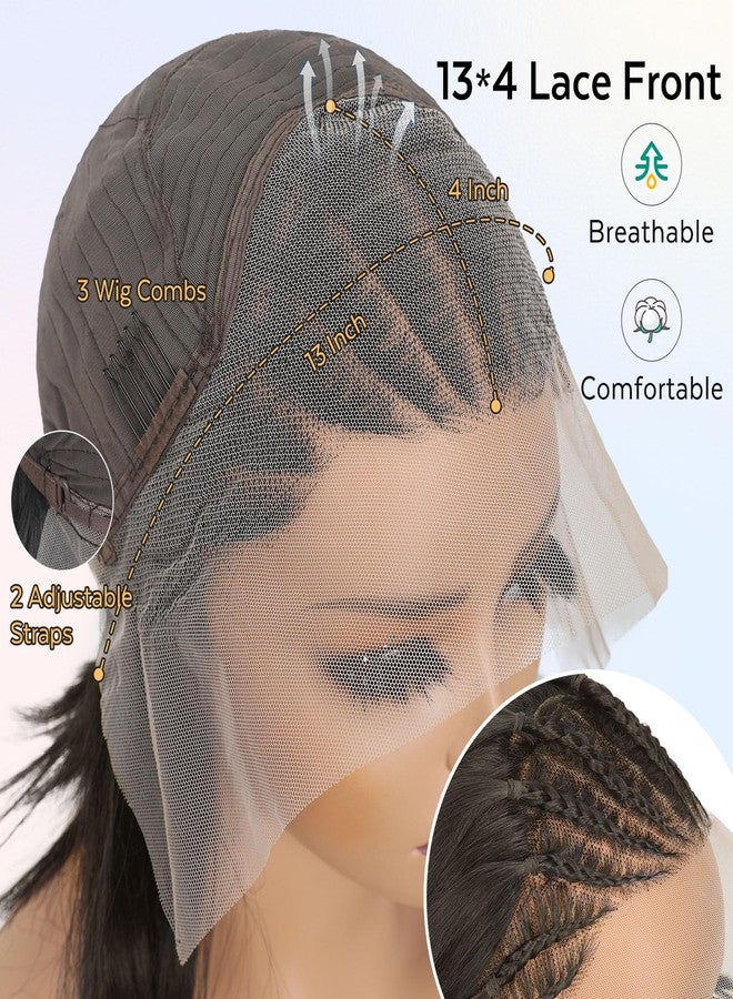 Lady Miranda 13x4 Straight Bob Lace Frontal Wigs Pre-Braided Cornrow Lace Front Bob Wig for Black Women Short Braided Wigs for Black Women Stylish Glueless Synthetic Wig (Dark Brown) - Image 3