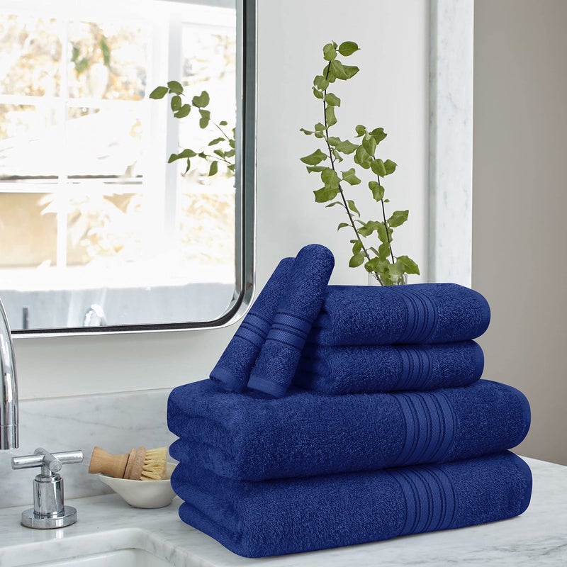 BOUTIQUO 6 Pack Cotton Towel Set  Contains 2 Bath Towels 28x55 inch  2 Hand Towels 16x24 inch & 2 Wash Coths 12x12 inch  Ideal Everyday use  Ultra Soft Compact & Lightweight - Navy Blue - Image 3