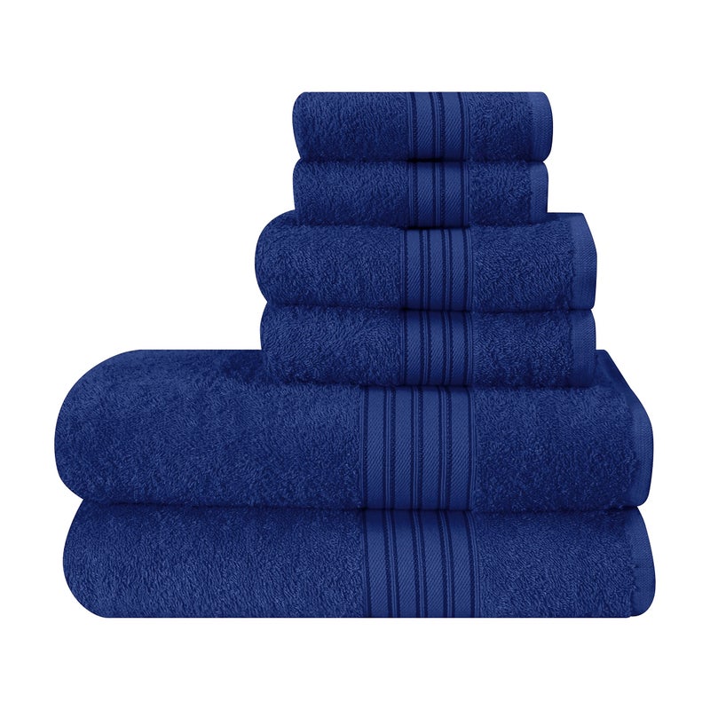 BOUTIQUO 6 Pack Cotton Towel Set  Contains 2 Bath Towels 28x55 inch  2 Hand Towels 16x24 inch & 2 Wash Coths 12x12 inch  Ideal Everyday use  Ultra Soft Compact & Lightweight - Navy Blue - Image 1