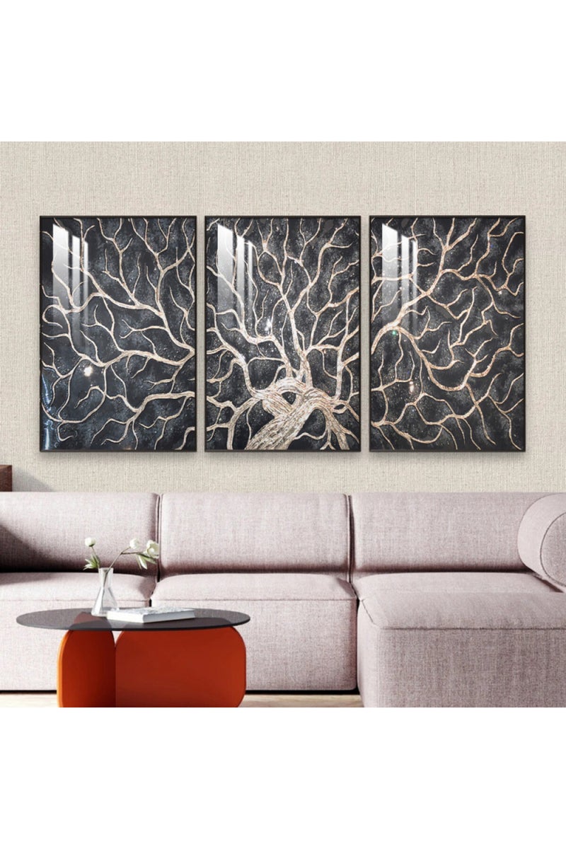 ماركتنا ثلاث لوحات جدارية خشبية بإطار وطبقة أكريليك شفافة - Image 1