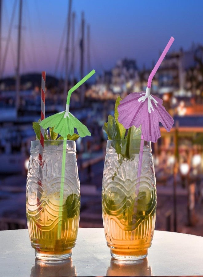 ALINK 50pcs Umbrella Straws, Long Cocktail Drink Umbrellas Fancy Flower Bar Straws for Tropical Summber Beach Luau Tiki Hawaiian Party Decorations - Hibiscus - Image 3