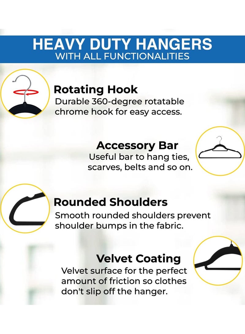 CityRiya-Long Hangers 50 Pack Coat Hanger Premium Suit Hangers for Men Women Robe Hangers Heavy Duty Clothing Hangers Pants Hanger Set Black Clothes Hangers with 360° Rotatable Hook & Shoulder Grooves  - Image 3